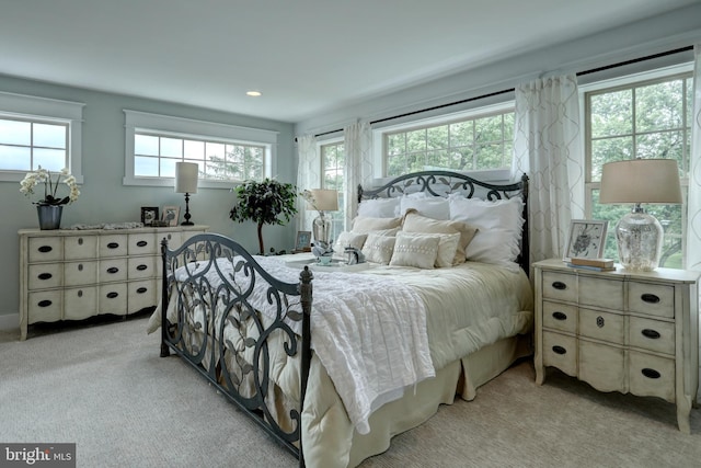 carpeted bedroom with multiple windows