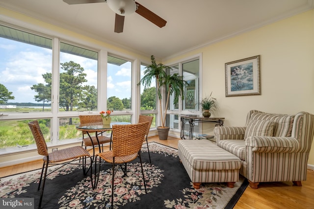 sunroom with ceiling fan and a wealth of natural light