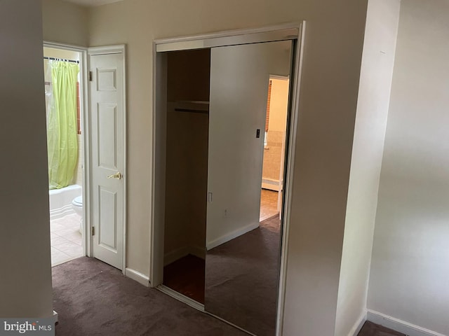 closet with a baseboard heating unit