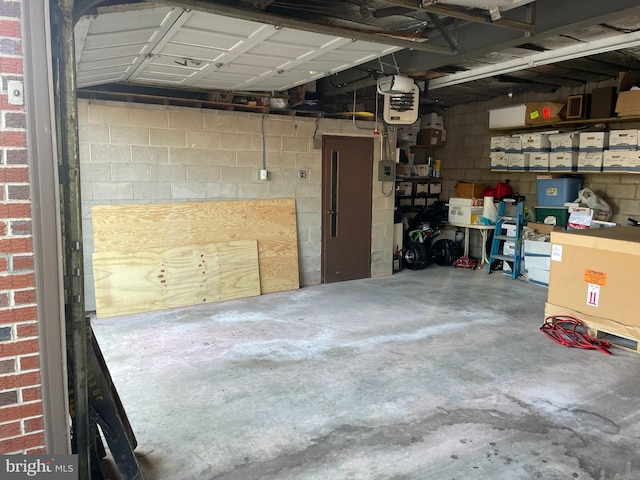 garage with a workshop area