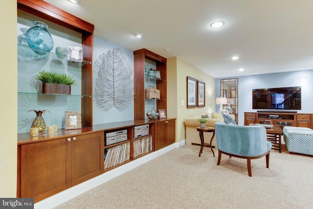 living room with light carpet