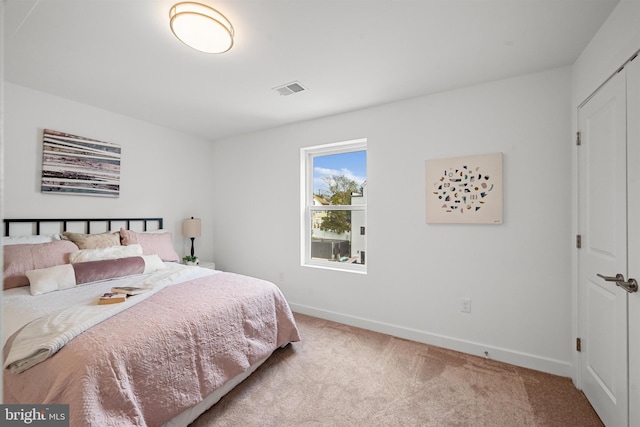 carpeted bedroom with a closet