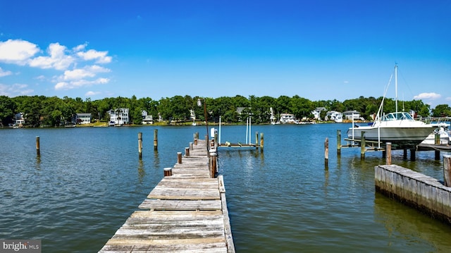 view of dock with a water view