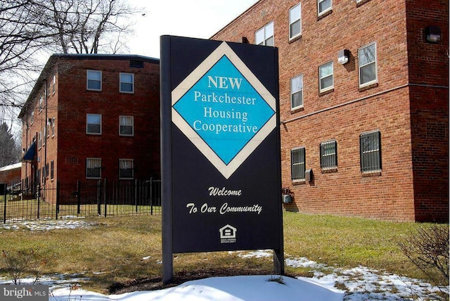 view of community sign