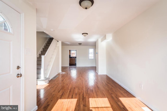 foyer featuring plenty of natural light and dark wood-type flooring