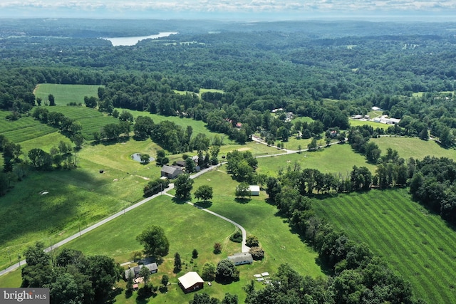 bird's eye view with a view of trees and a rural view