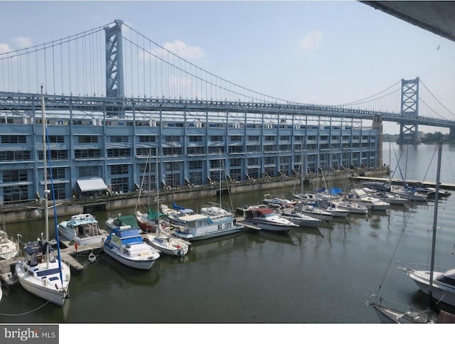 view of building exterior featuring a water view