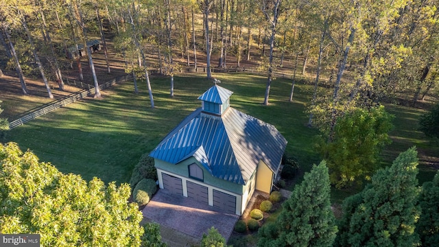 birds eye view of property featuring a rural view