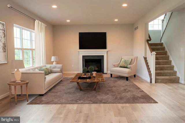 living room with light wood-type flooring