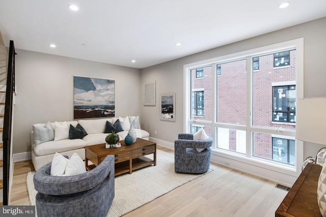 living room featuring light hardwood / wood-style flooring