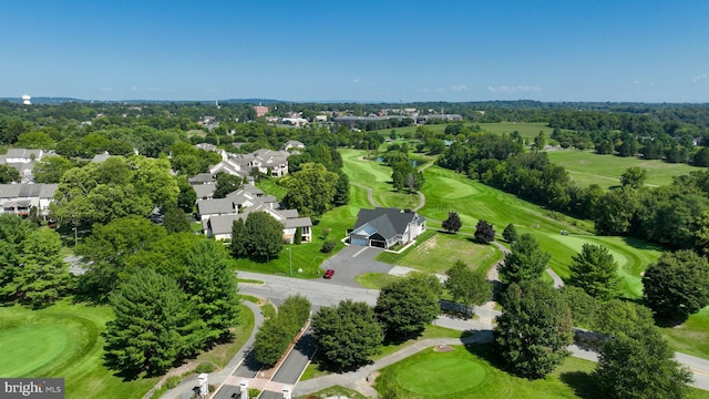 bird's eye view featuring golf course view and a residential view