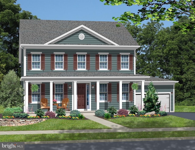 view of front facade with a porch and a front lawn