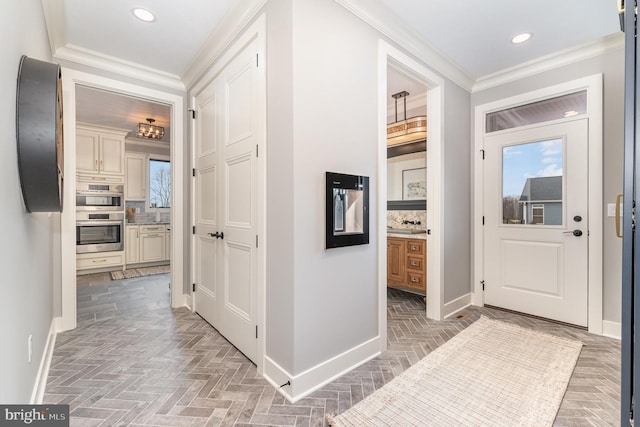 corridor with crown molding