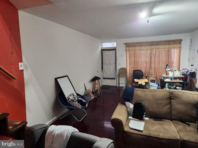 living room with dark wood-type flooring