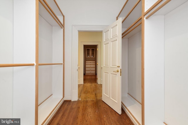 walk in closet featuring wood-type flooring