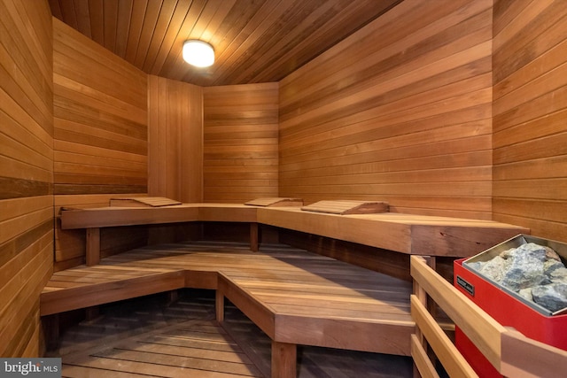 view of sauna with hardwood / wood-style flooring