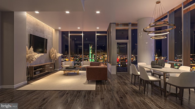 interior space featuring wood-type flooring and a notable chandelier