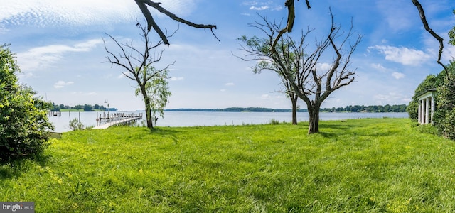 water view featuring a dock