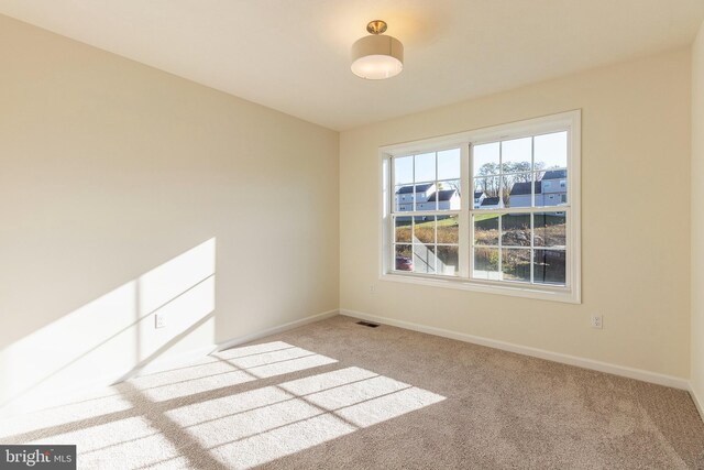 unfurnished room featuring a wealth of natural light and light colored carpet