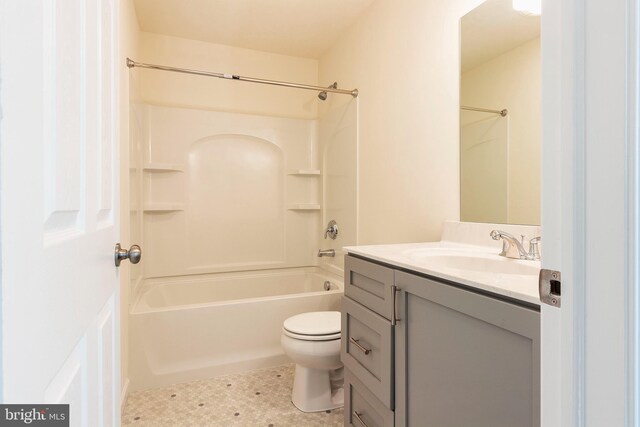 full bathroom featuring vanity, shower / washtub combination, and toilet