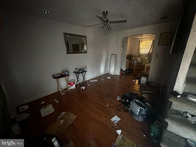 miscellaneous room featuring dark hardwood / wood-style flooring and ceiling fan