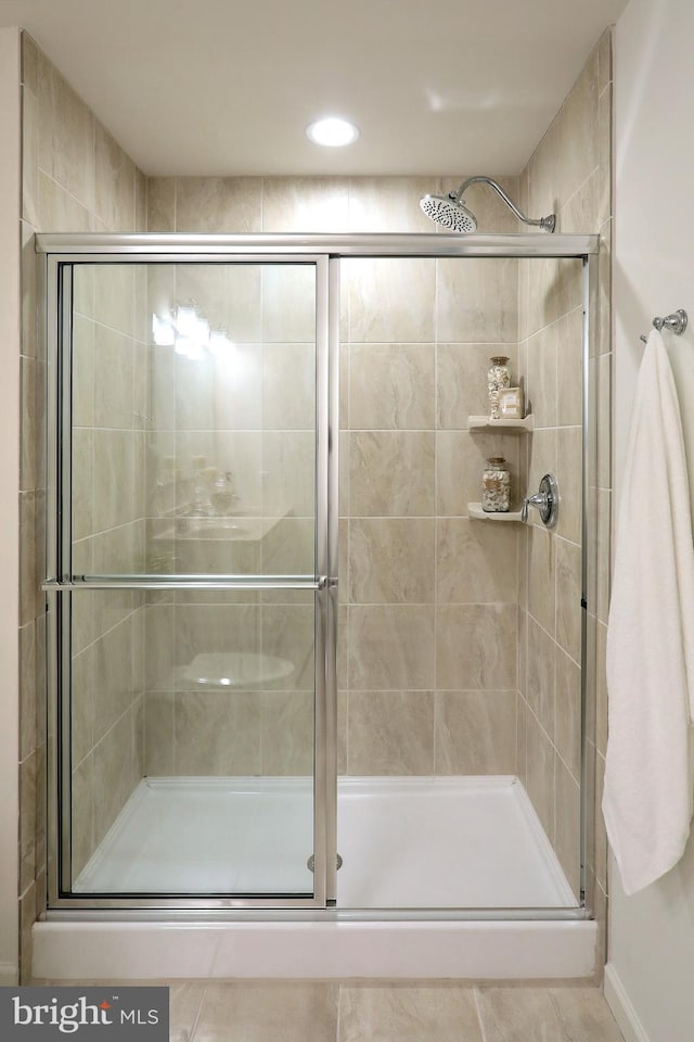 bathroom with a stall shower