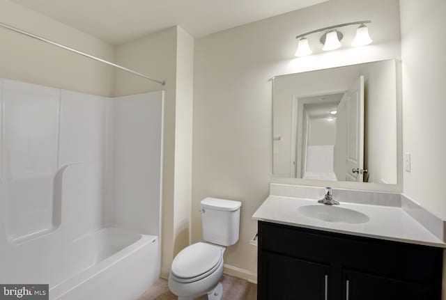 full bathroom with toilet, vanity, and shower / bath combination