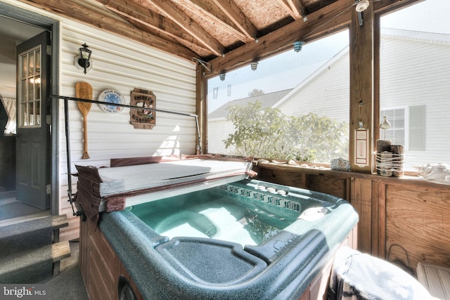 view of patio with a hot tub