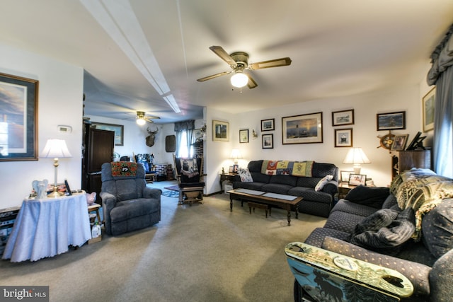 living room with ceiling fan