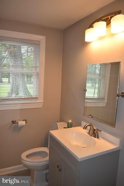 bathroom with plenty of natural light, toilet, and oversized vanity