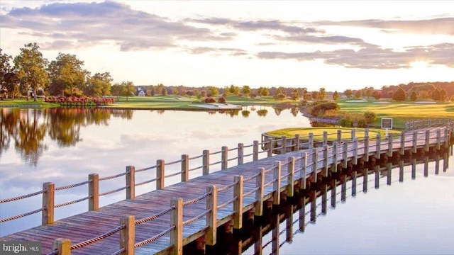 view of dock with a water view