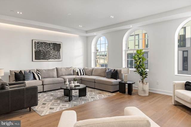 living room featuring light wood-type flooring