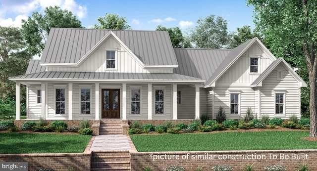 exterior space featuring a front yard and covered porch
