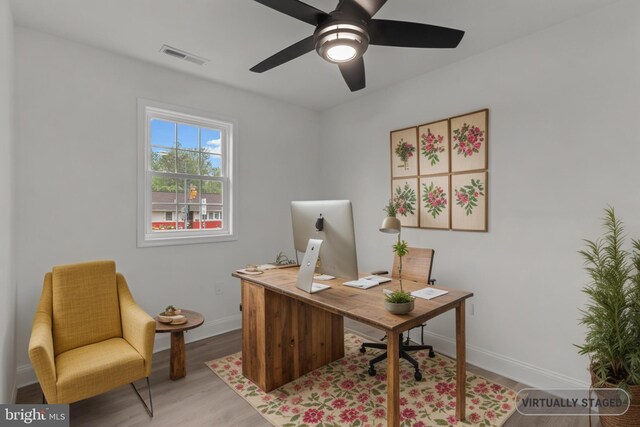 2764 Bellview Dr, Bensalem, PA 19020 - office space featuring baseboards, wood finished floors, and ceiling fan