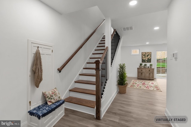 2764 Bellview Dr, Bensalem, PA 19020 - stairway with wood finished floors, baseboards, and recessed lighting