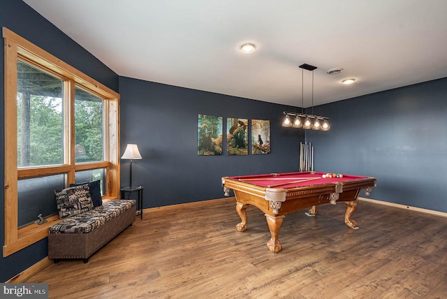 recreation room featuring billiards and hardwood / wood-style flooring