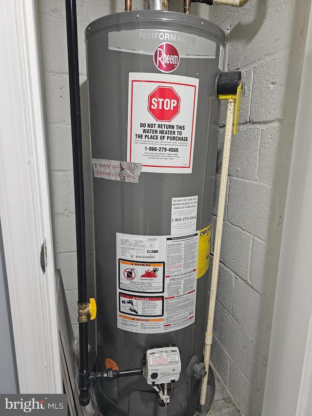 utility room with gas water heater