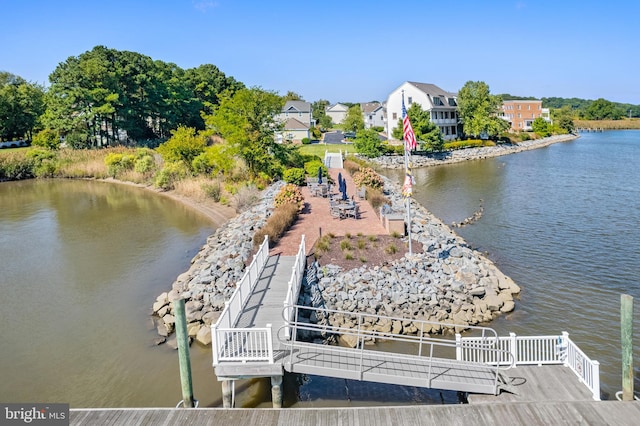 dock area with a water view