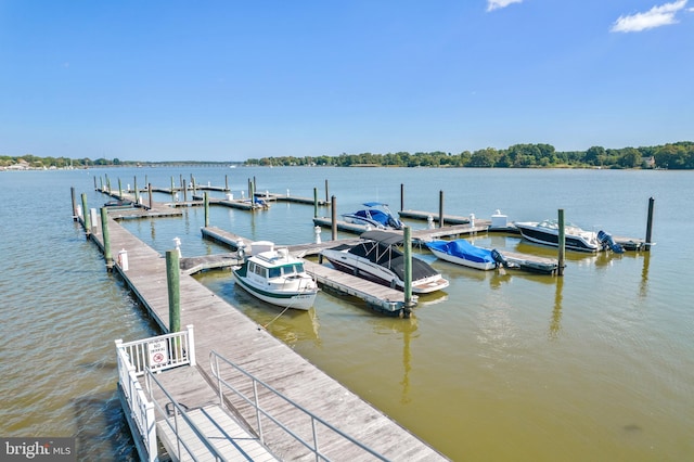 dock area featuring a water view