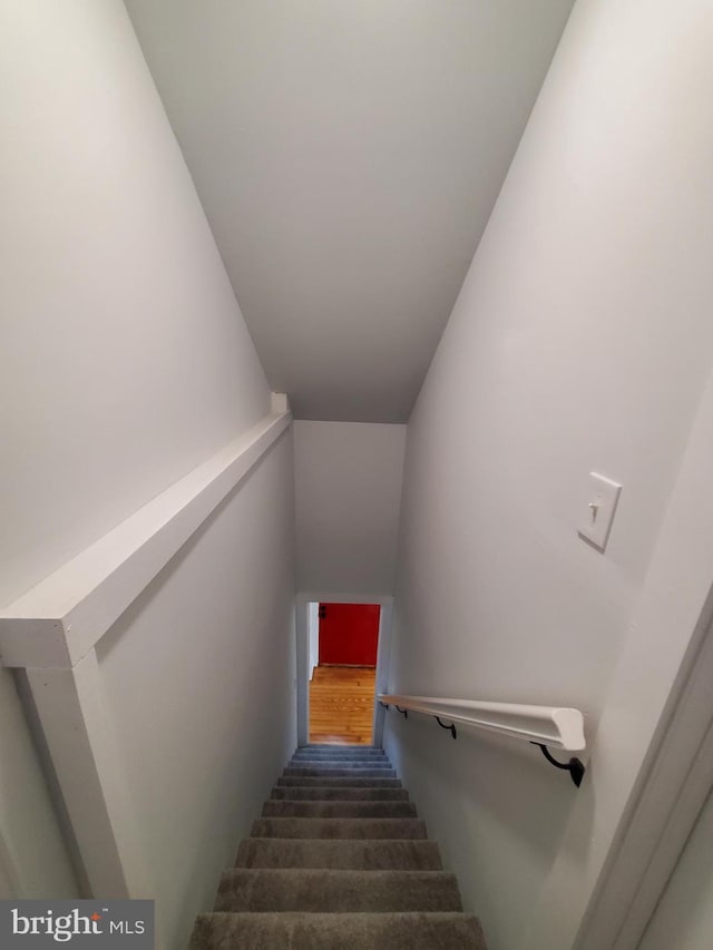 stairway featuring dark hardwood / wood-style flooring