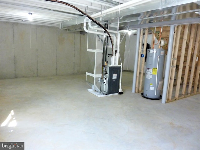 basement featuring electric water heater