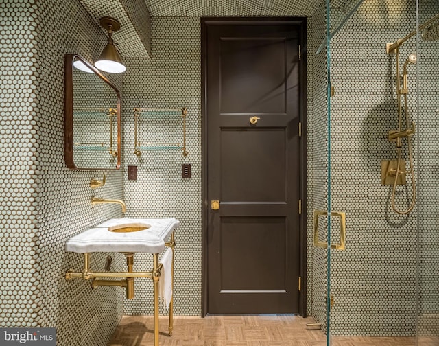 bathroom with parquet floors