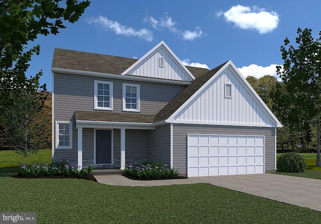 view of front facade featuring a front lawn and a garage