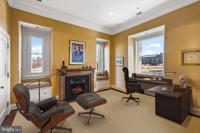 office area with crown molding