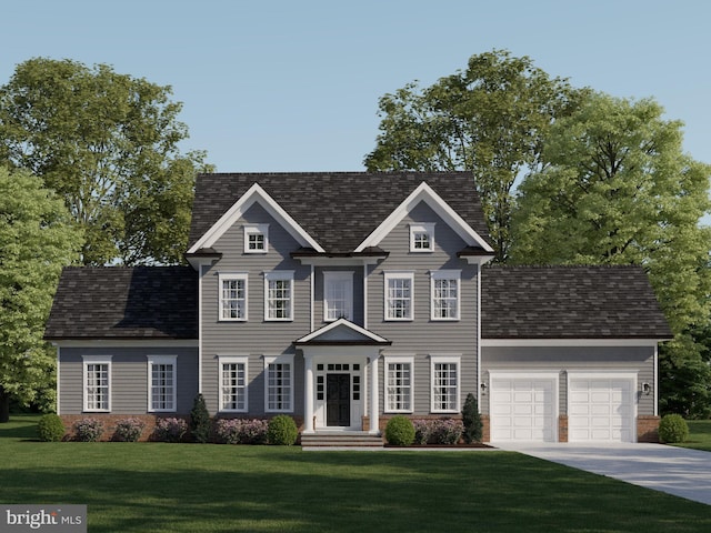 view of front facade featuring a front yard and a garage