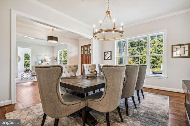 dining space with a wealth of natural light and dark wood-type flooring