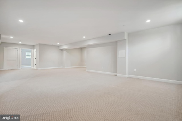 basement with light carpet