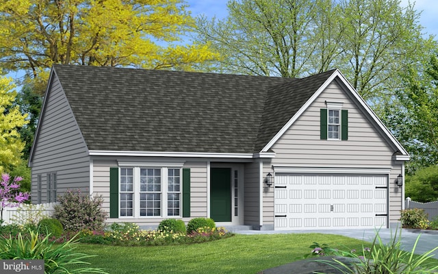 cape cod-style house with a garage and a front lawn