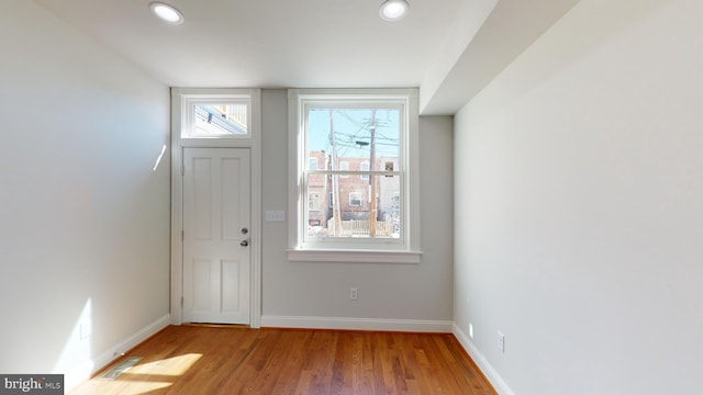 foyer entrance featuring plenty of natural light and light wood-type flooring