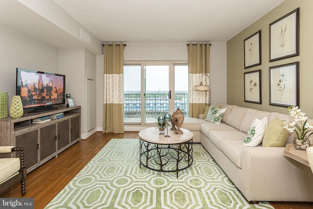 living room with hardwood / wood-style floors